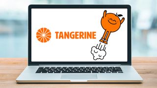 Tangerine logo and Peely mascot on an open laptop screen