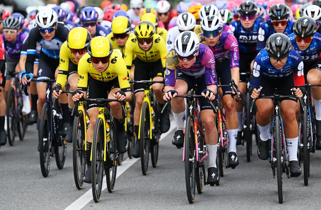 SANREMO ITALY MARCH 22 LR Eva Van Agt of Netherlands and Team Visma Lease a Bike and Marta Lach of Poland and Team SD Worx Protime compete during the 1st Sanremo Women 2025 a 156km one day race from Genova to Sanremo UCIWWT on March 22 2025 in Sanremo Italy Photo by Tim de WaeleGetty Images