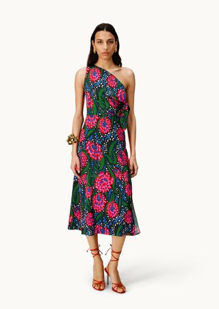 floral printed one-shoulder midi dress