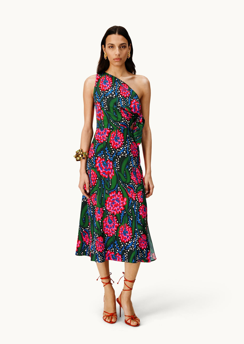 Vestido midi con estampado floral de un hombro