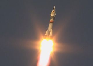 A Russian Soyuz rocket carrying three members of the Expedition 58 crew launches toward the International Space Station from Baikonur Cosmodrome in Kazakhstan on Dec. 3, 2018, marking the first crewed Soyuz launch since a dramatic abort on Oct. 11 for the Russian space agency Roscosmos.