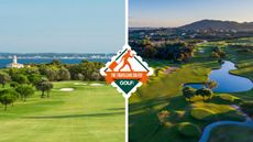 Two golf courses and the travelling golfer logo