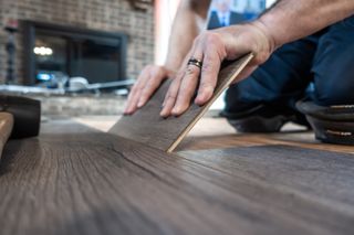 engineered wood flooring being laid