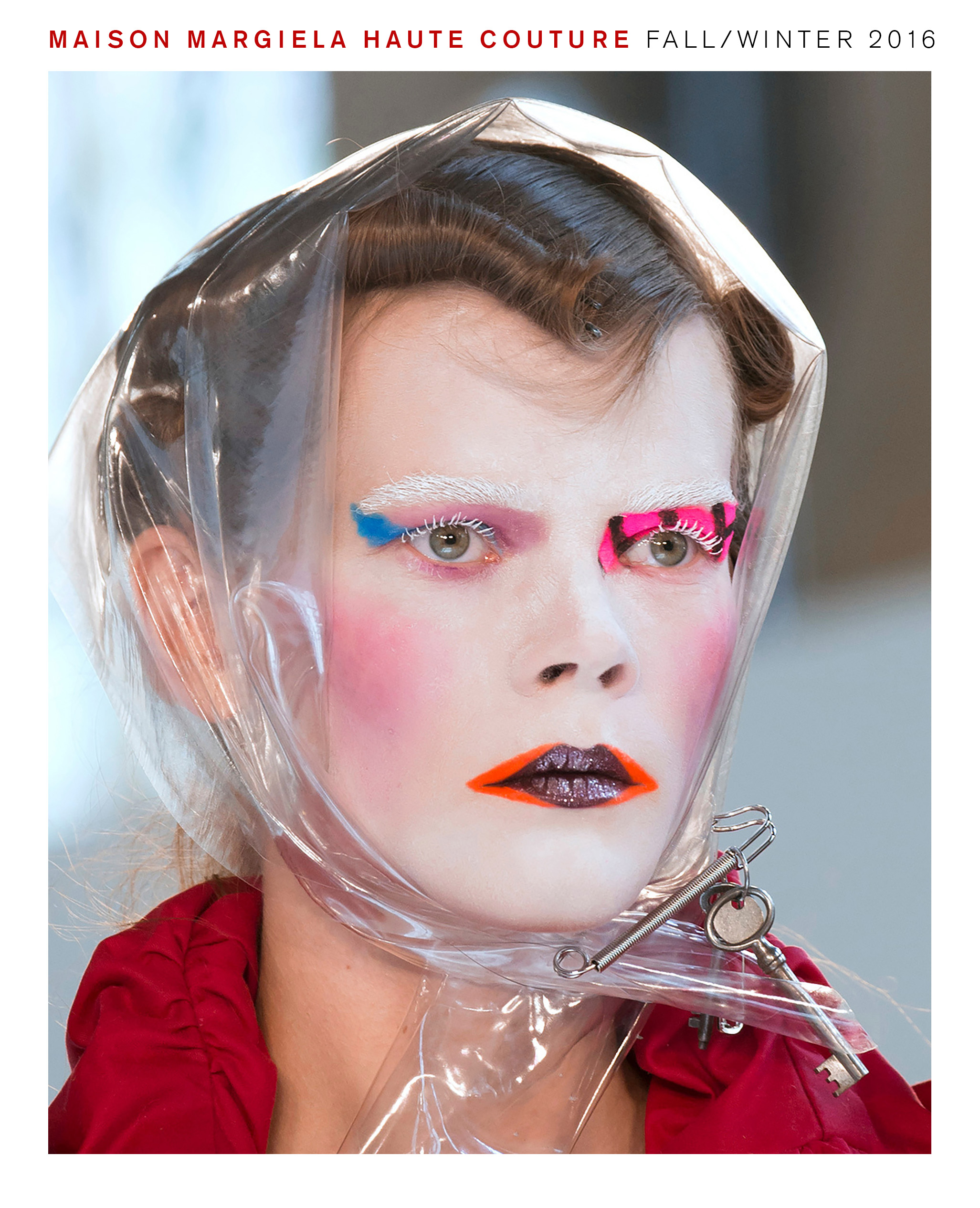 Model wearing Pat McGrath makeup look for Maison Margiela Haute Couture fall/winter 2016 show.