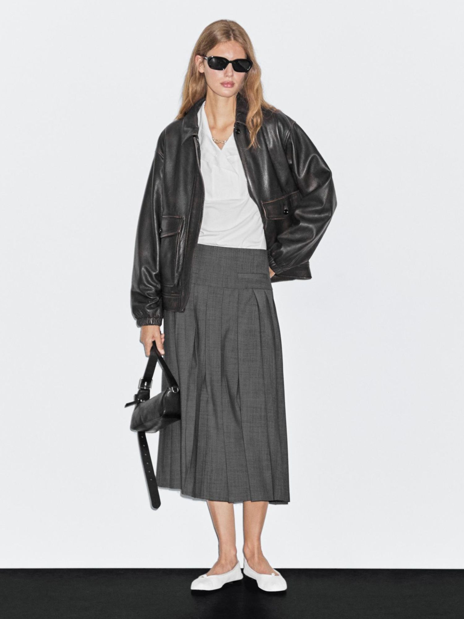 Massimo Dutti Midi Skirt with Box Pleats