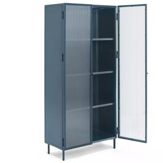 blue habitat glass cabinet