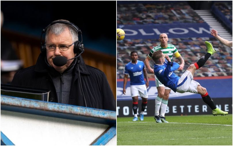 GLASGOW, SCOTLAND - MAY 02: Rangers TV Commentator Clive Tyldesley during a Scottish Premiership match between Rangers and Celtic at Ibrox Park, on May 02, 2021, in Glasgow, Scotland. (Photo by Craig Williamson/SNS Group via Getty Images)