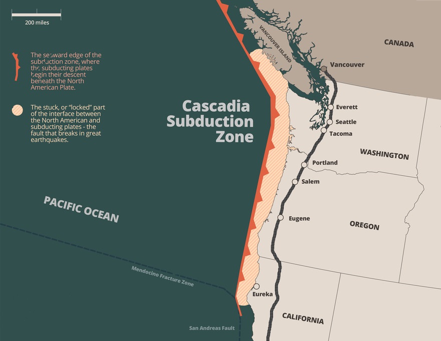 map showing the location of the cascadia subduction zone