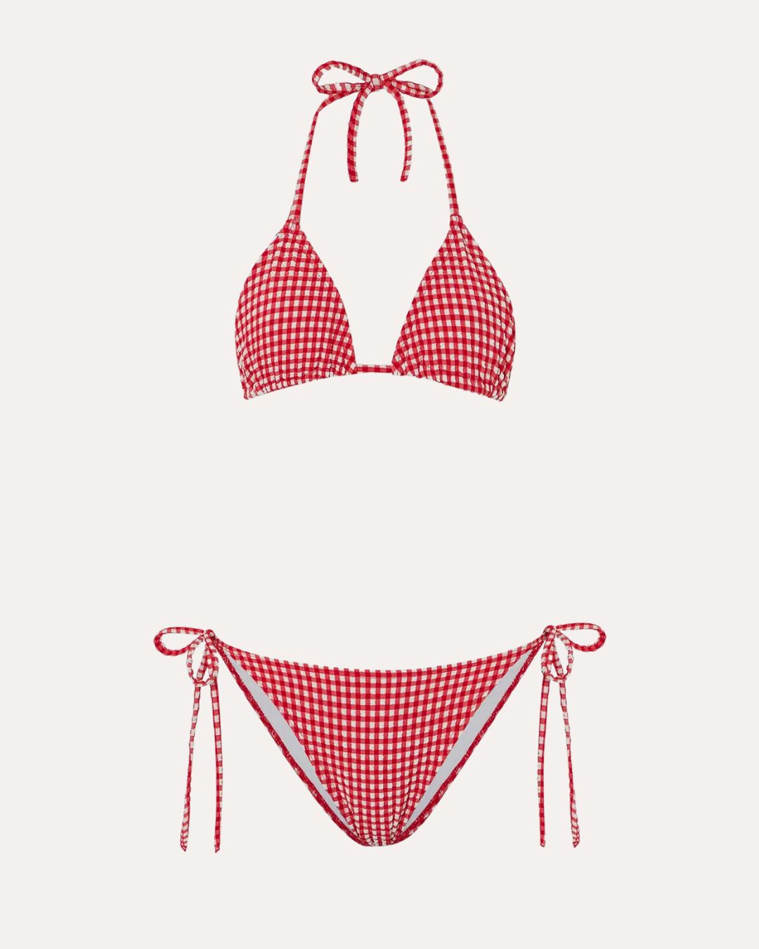 Gingham Seersucker Sabrina Bikini - Red Gingham