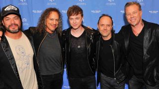 Metallica with actor Dane DeHaan at the premier of Through The Never