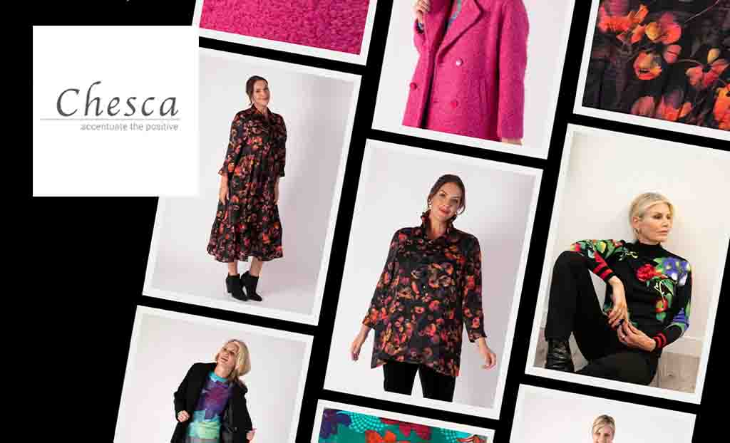 chesca direct logo top left with a collage of women posing in outfits 