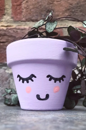 lilac plant pot with face 