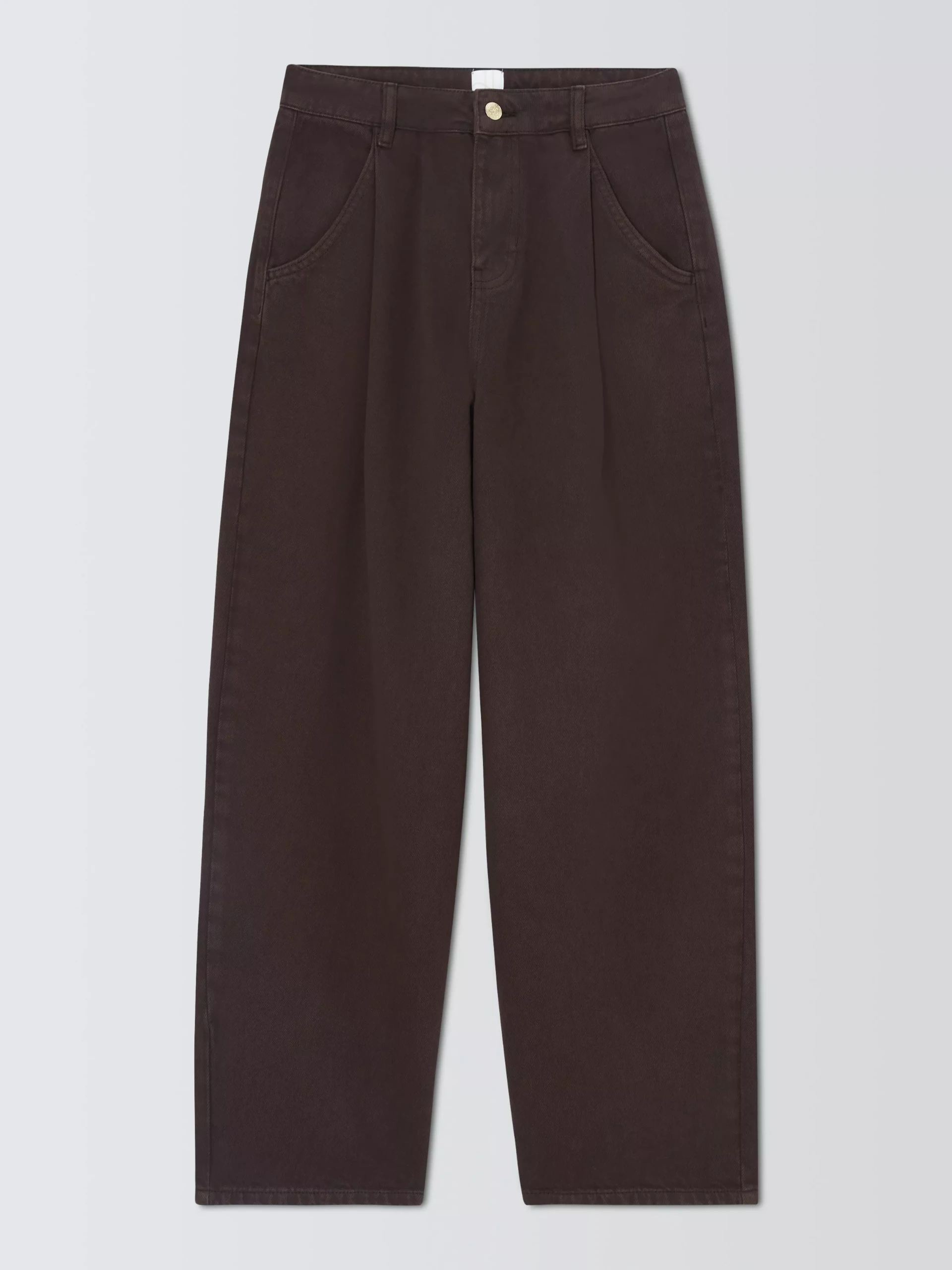 John Lewis Mid Rise Barrel Leg Pleat Jeans, Chocolate