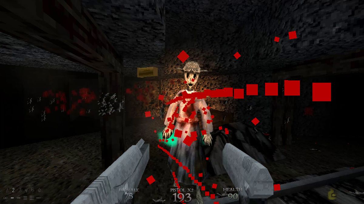 A screenshot of a player shooting an enemy in the FPS game Dusk.