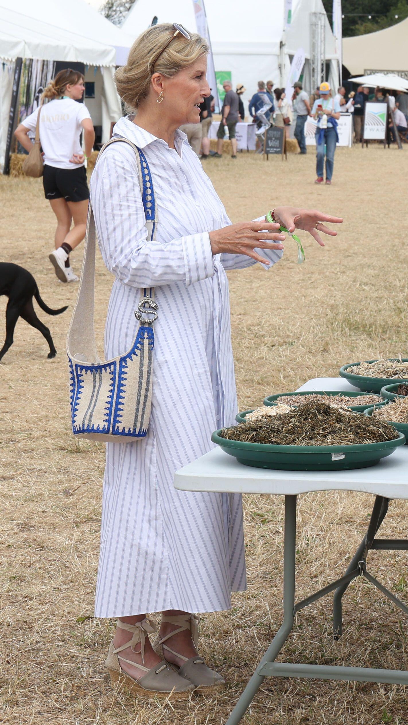 The Duchess of Edinburgh chats and gestures as she attends Groundswell Regenerative Agriculture Festival