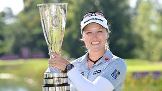 Brooke Henderson with the trophy after her win in the 2022 Amundi Evian Championship in France