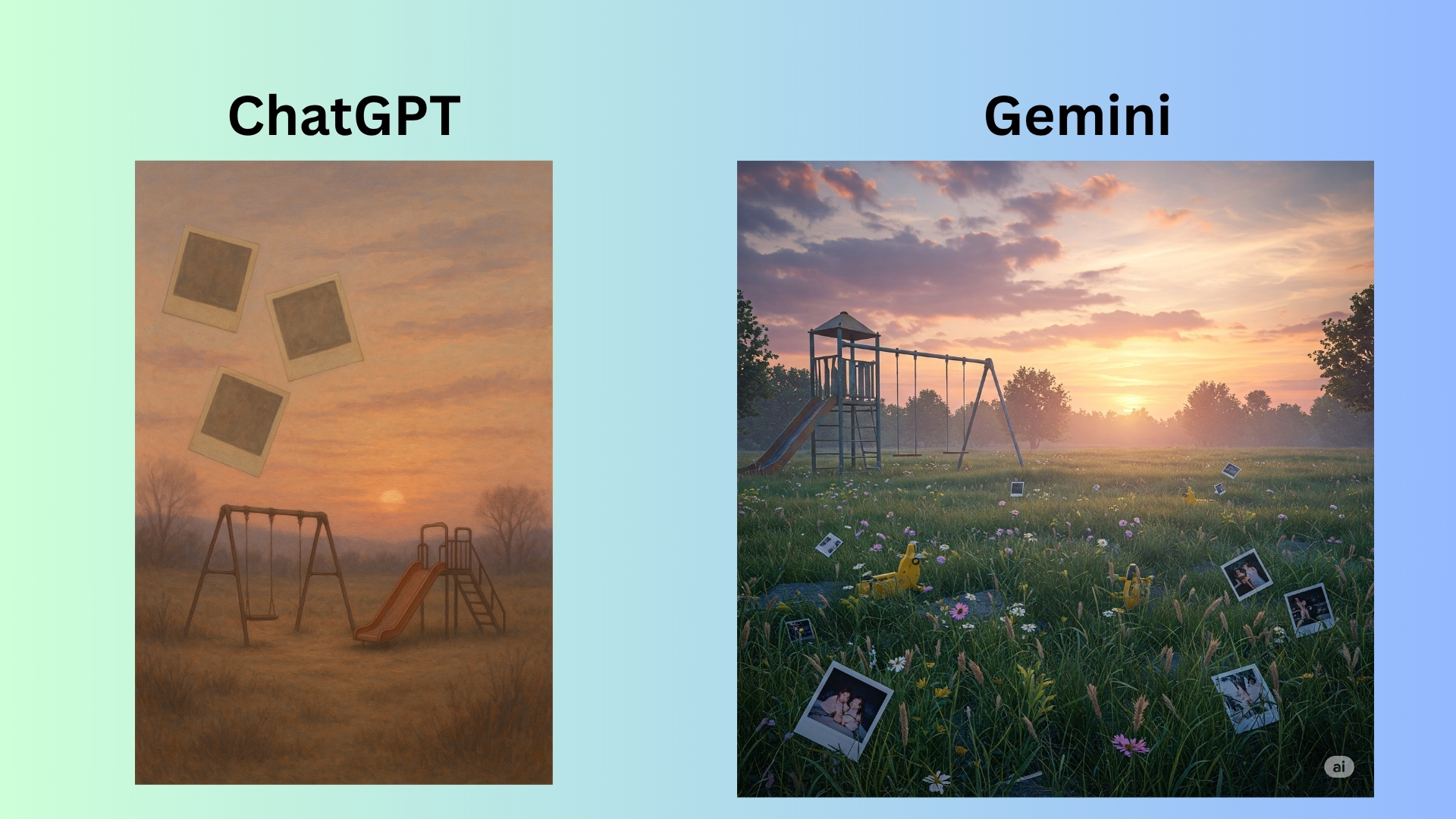 AI generated images of playgrounds by chatGPT and gemini