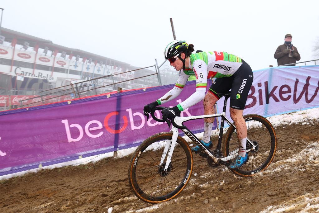 Belgian Marion Norbert Riberolle pictured in action during the women U23 and Elite race of the Belgian Championships cyclocross (11-12/01) on Saturday 11 January 2025 in Heusden-Zolder.
BELGA PHOTO DAVID PINTENS (Photo by DAVID PINTENS / BELGA MAG / Belga via AFP)