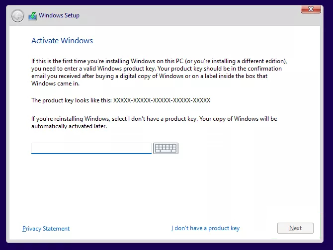 Windows 11 or 10 Setup Asks for a Product Key