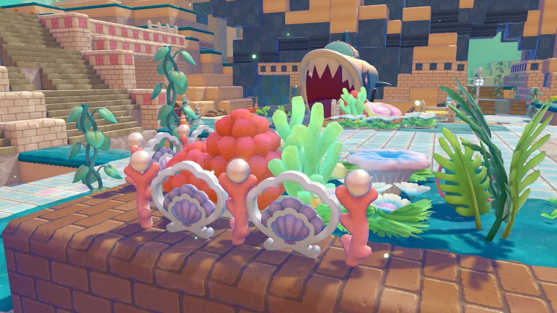 Pokopia Seashell Fencing lines a coral bed in Bubbly Basin.