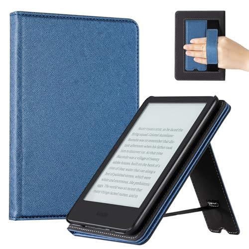 PU leather smart cover with hand strap, Dark Blue