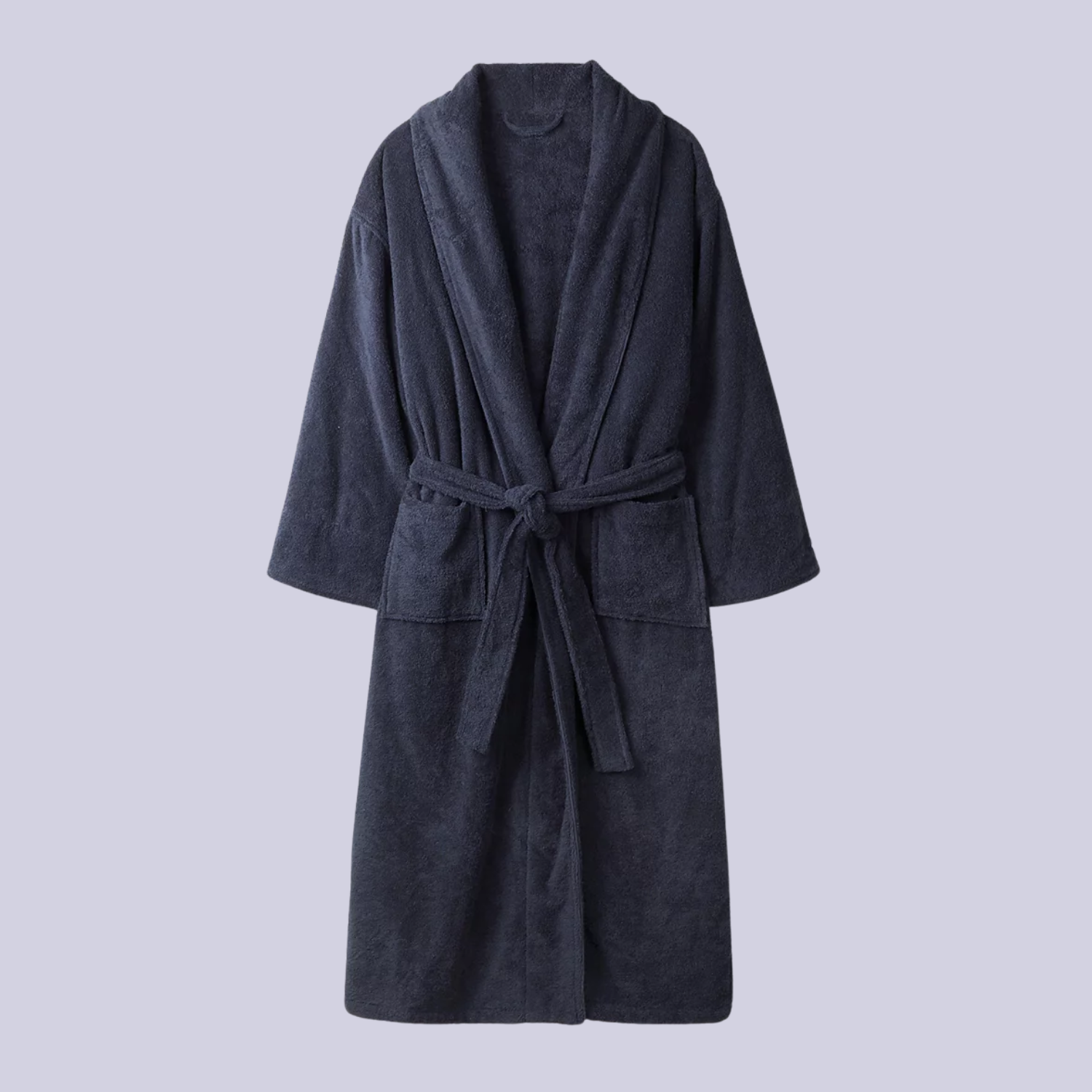 A unisex navy robe