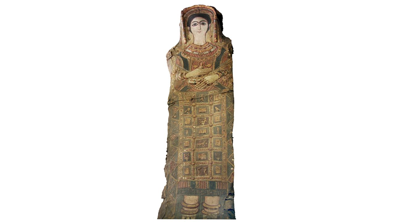 The teenage girl's stucco-shrouded portrait mummy, which is housed at housed at the Museum of Egyptian Antiquities, Cairo
