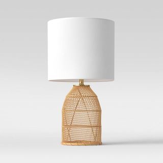 Rattan Diagonal Weave Table Lamp (includes Led Light Bulb) Tan - Threshold™