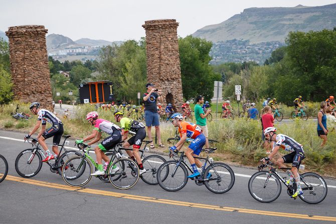 Riders hit the base of the Lookout Mountain climb on stage 3 of the 2018 Colorado Classic