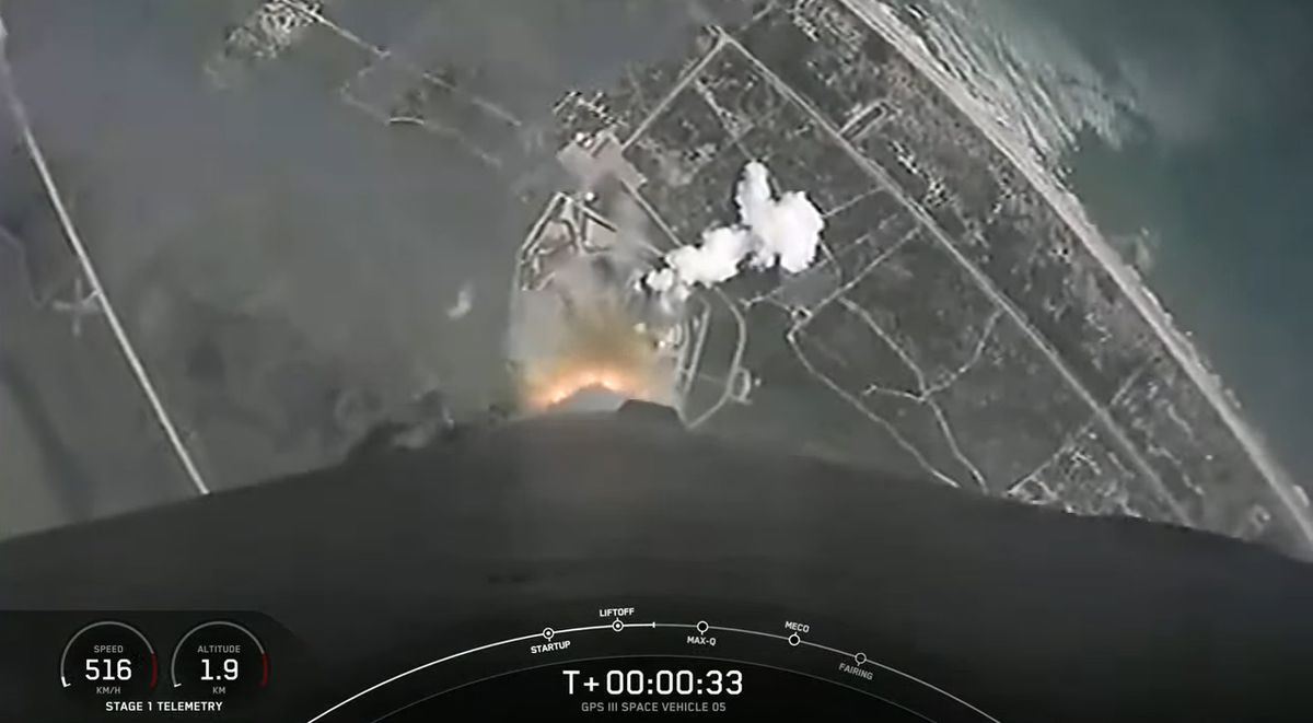 A SpaceX Falcon 9 rocket carrying the GPS III SV05 satellite for the U.S. Space Force launches from Space Launch Complex 40 at the Cape Canaveral Space Force Station in Florida on June 17, 2021.