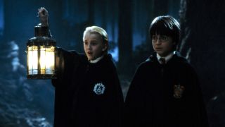 Tom Felton and Daniel Radcliffe as Draco and Harry Potter in Sorcerer's Stone, Forbidden Forest 