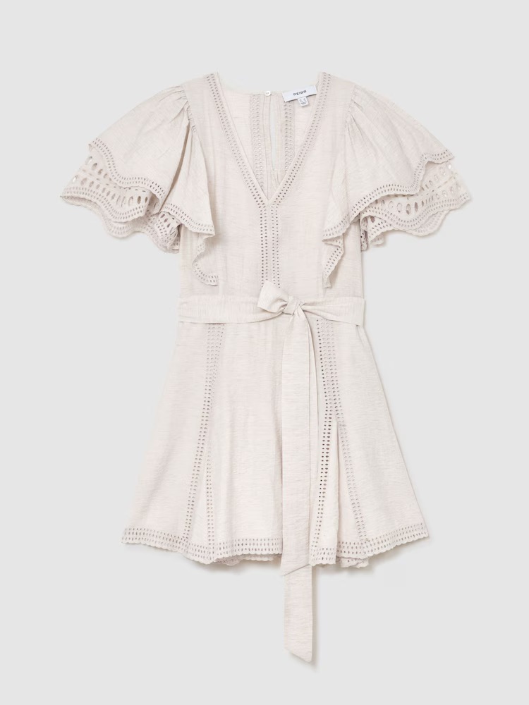 Reiss, Opal Broderie Anglaise Belted Flippy Dress