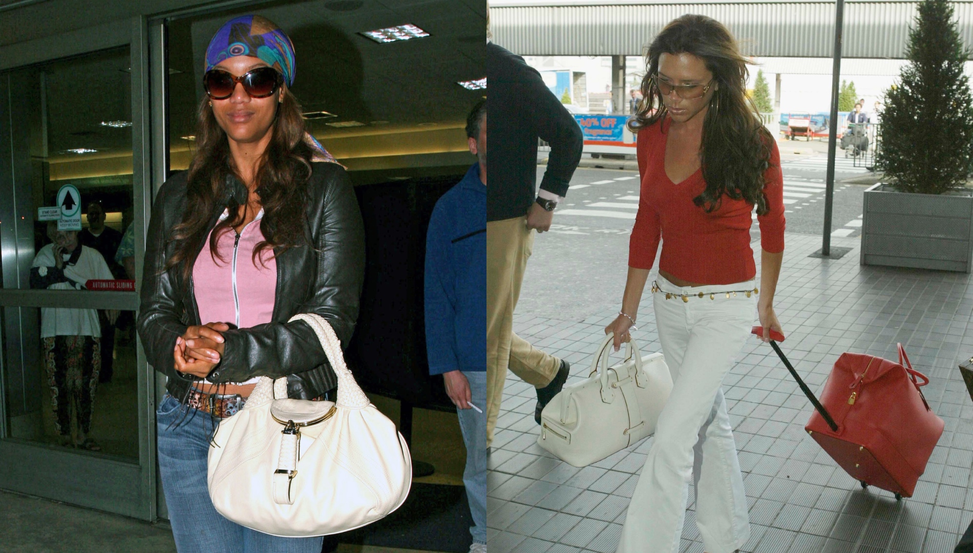 Tyra Banks and Victoria Beckham at the airport