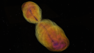Artist's impression of a cocoon surrounding the jet of a dying star.