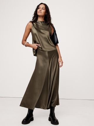 Bias-Cut Silk Midi Skirt