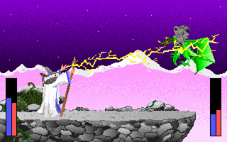 Lord of the Rings games — Gandalf fires magical lightning at a Nazgul riding a technicolor dragon in Riders of Rohan