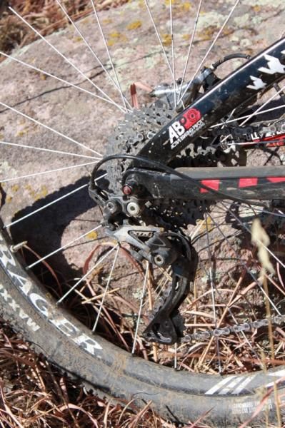 Shimano's XTR shadow derailleur tucks in and out of the way of rocks