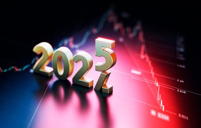 2024 Morphing To 2025 Over Financial Bar Graph Background