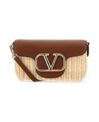 Best Price on the Market at Italist | Valentino Garavani Two-Tone Leather and Raffia Crossbody Bag