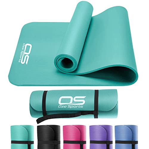 Oze Sports Yoga Mat, Nbr Foam, Extra Thick, Non-Slip, High Density, Large, for Pilates, Gymnastics, Hiit and Fitness, With Carry Strap (teal)