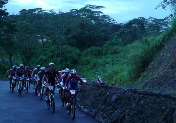 The top GC riders together on a road section.