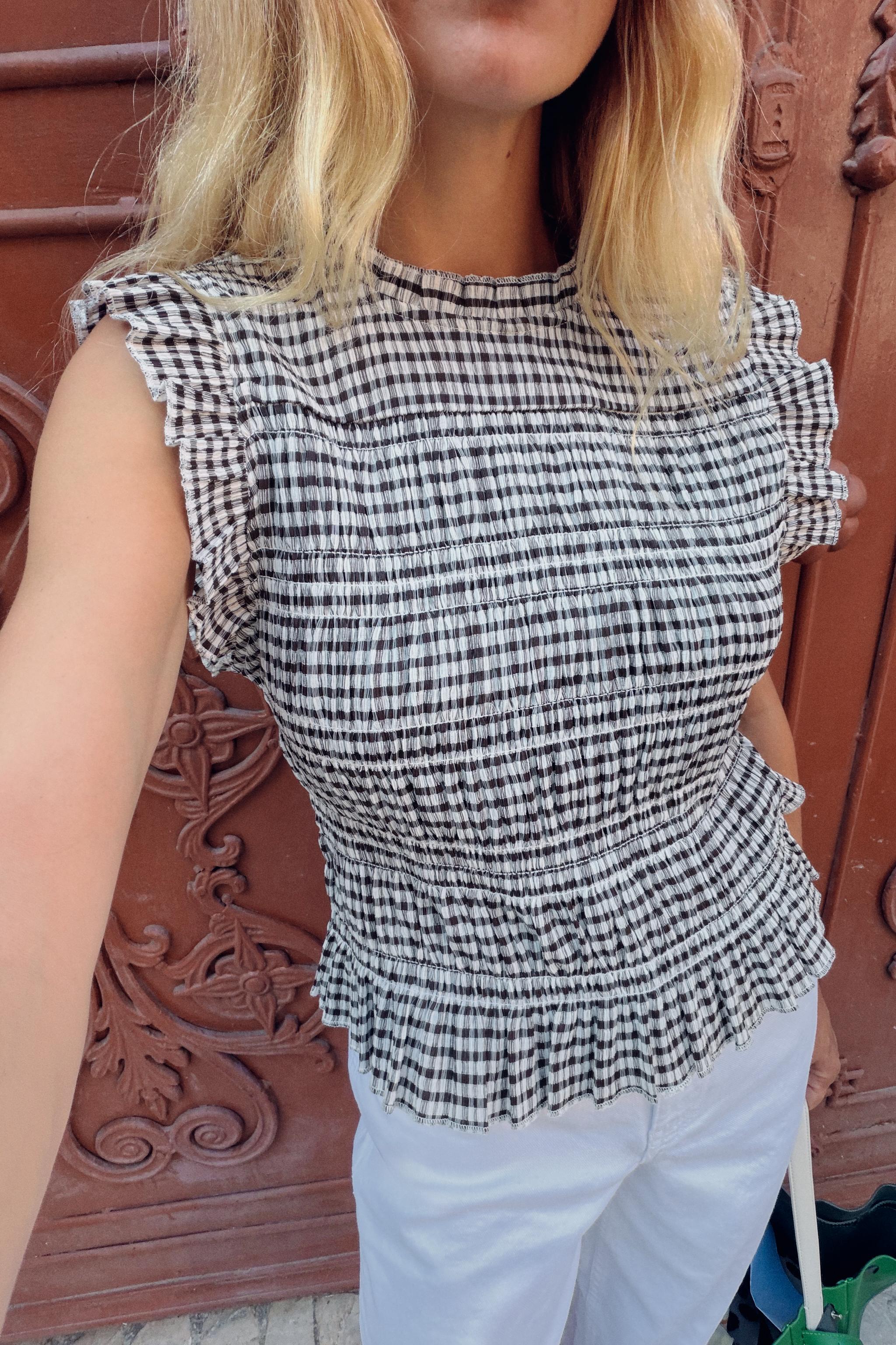 Gingham Smocked Top - Brown / Ecru - Xs