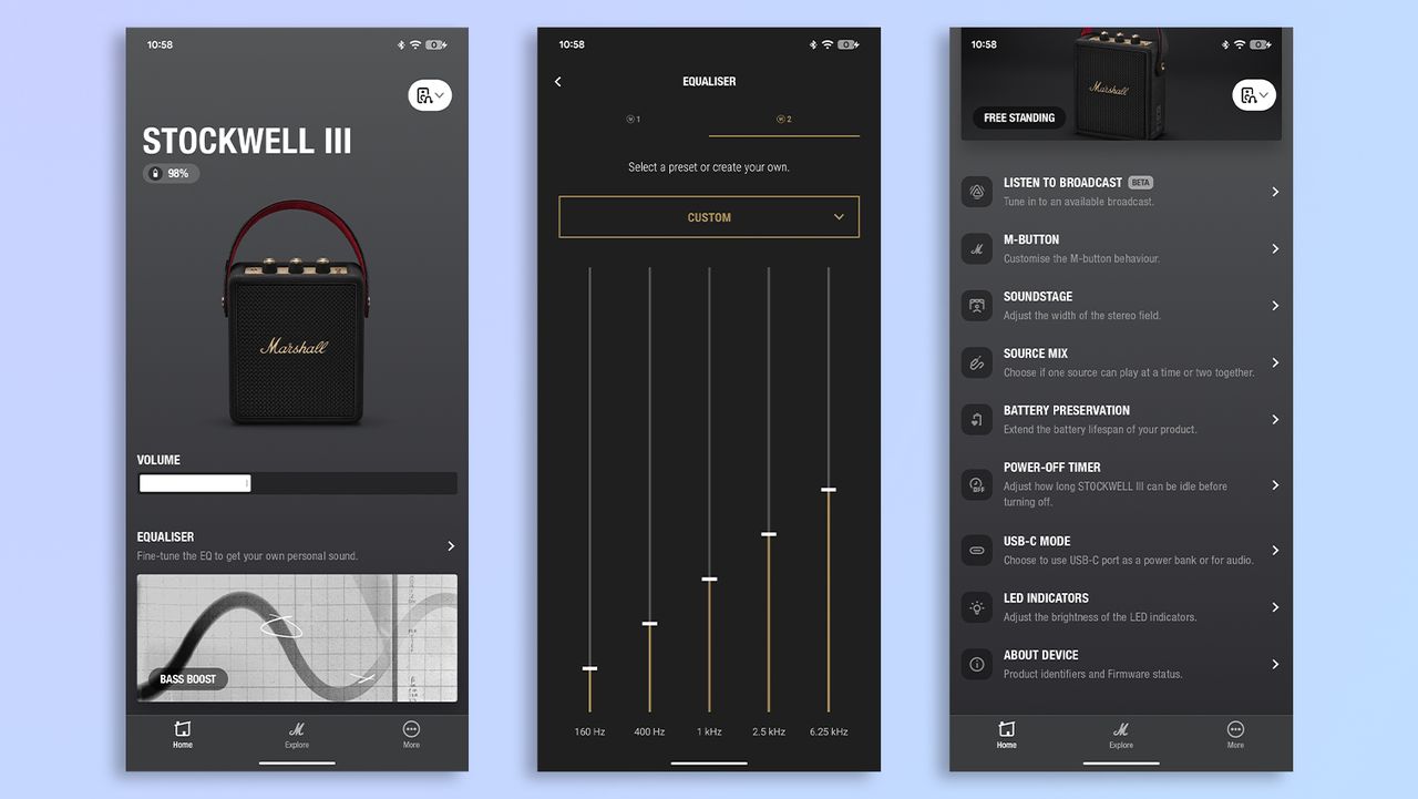 Marshall Bluetooth app screenshots
