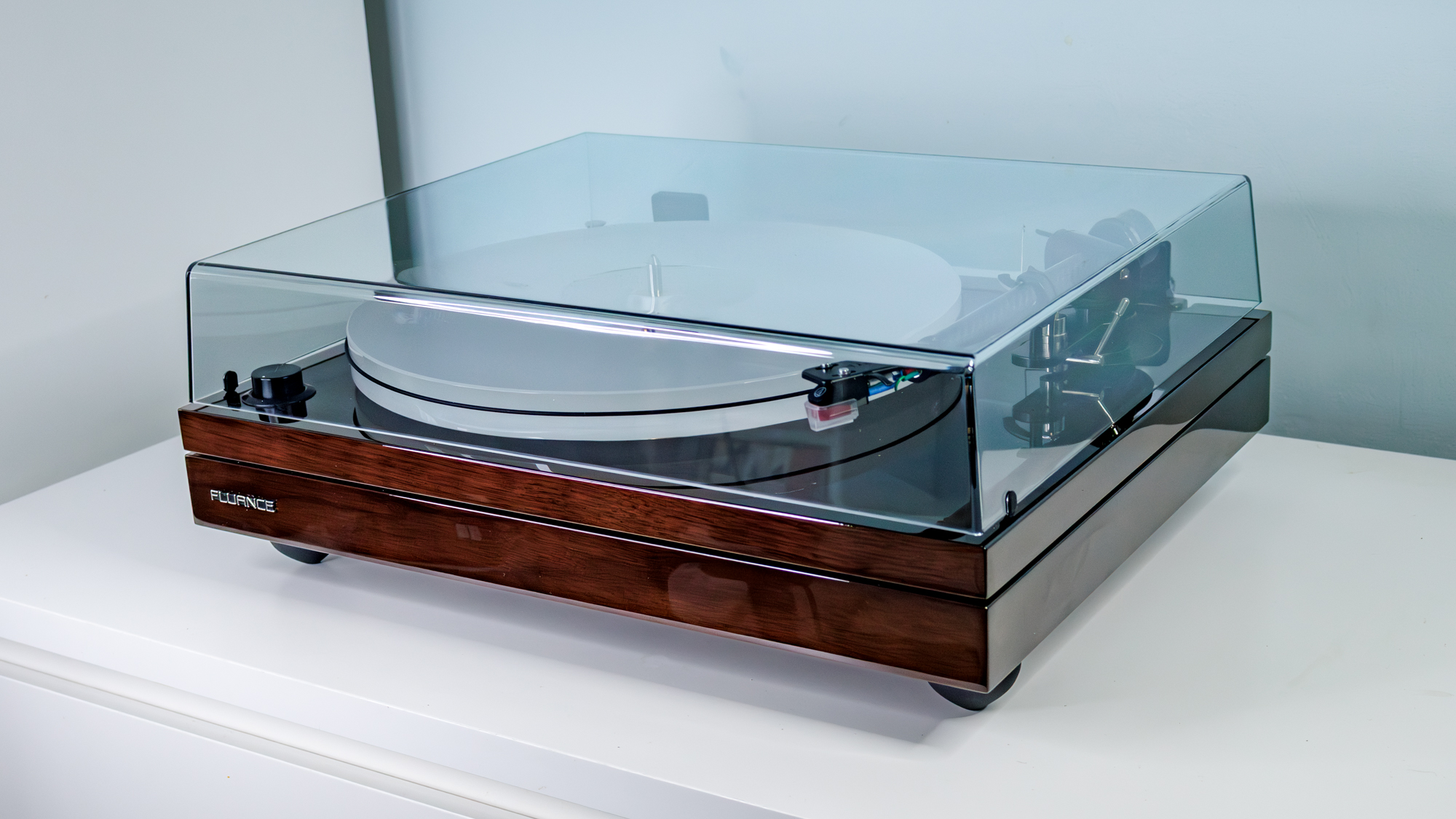 Fluance RT87 turntable on a white table