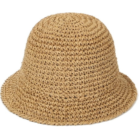 Womens Sun Hat Handmade Straw Bucket Uv Protection Wide Brim Packable Travel Summer Cap for Beach Upf 50+