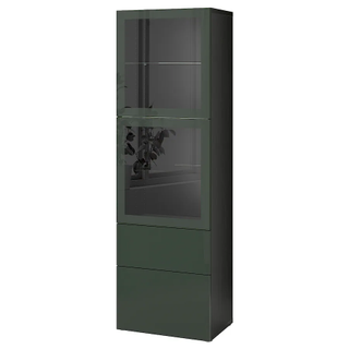 A besta storage cabinet in dark green with glass doors