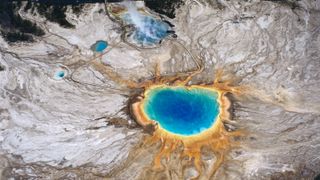 Aerial view of Grand Prismatic Spring.