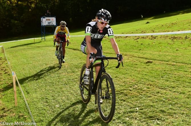 Gabby Durrin (Neon Velo ) leading Miller on lap two