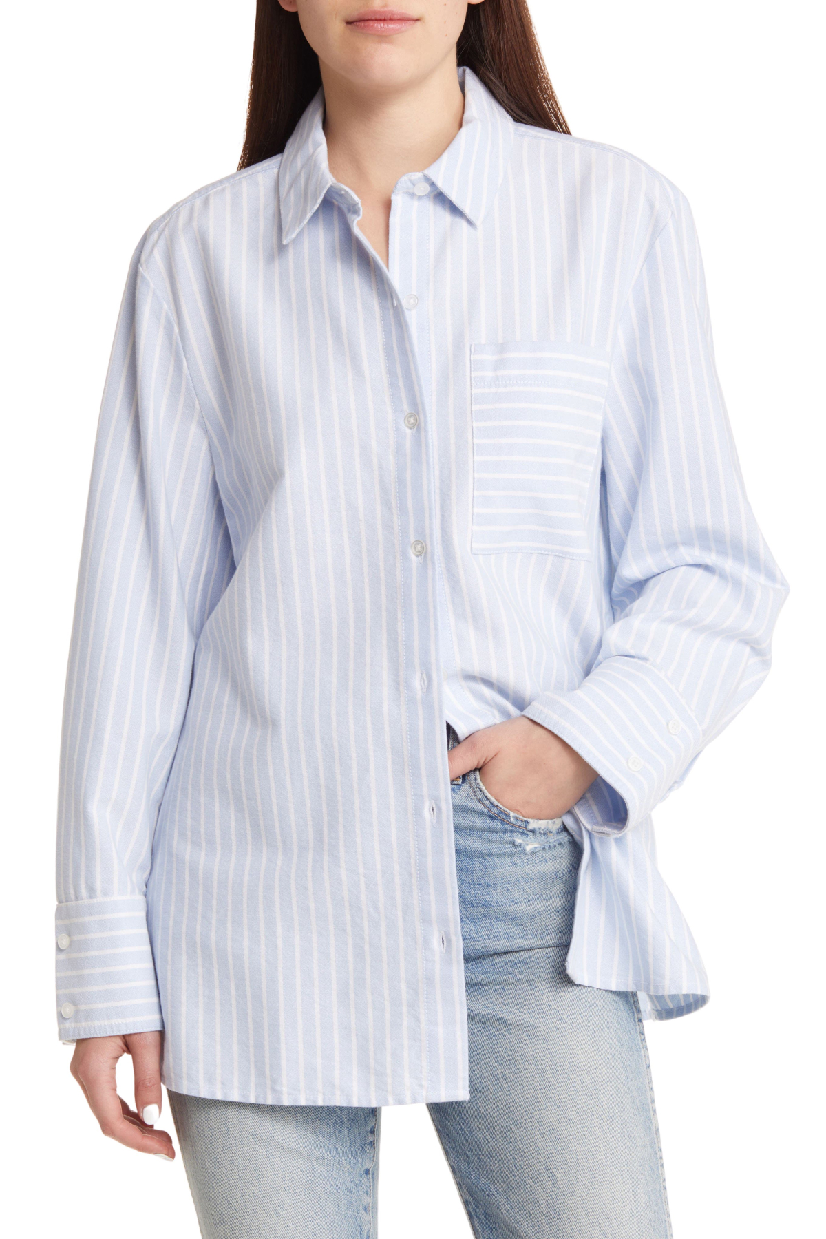Treasure & Bond Oversize Stripe Poplin Button-Up Shirt