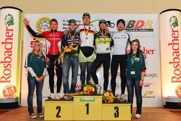 The men's podium: Matthias Leisling, Mortiz Milatz, Jochen Kass, Wolfram Kurschat and Karl Platt